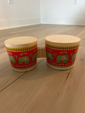 DJECO FAO schwarz Wooden Elephant Bongo Drums - Red & Green